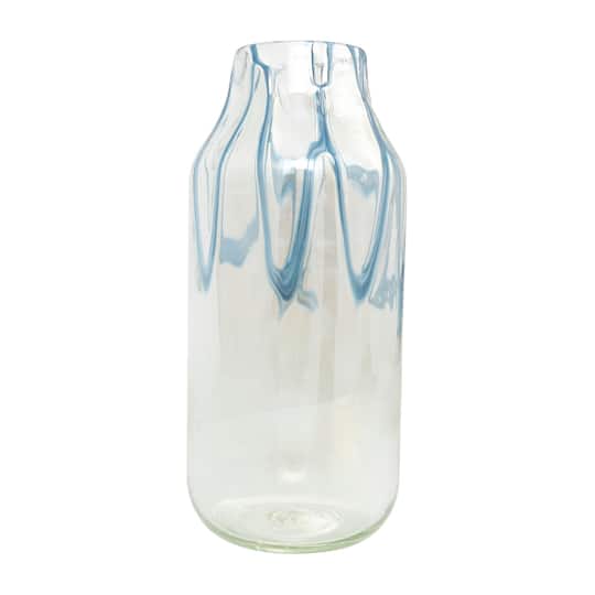 17" Clear Vase with Wavy Blue Design